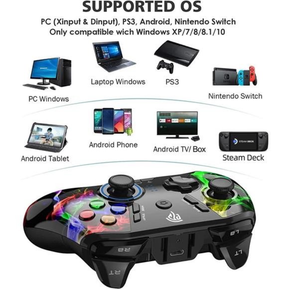 PC Wireless Controller, Gaming Controller with Dual Vibration and 4 Programmable - Picture 6 of 7